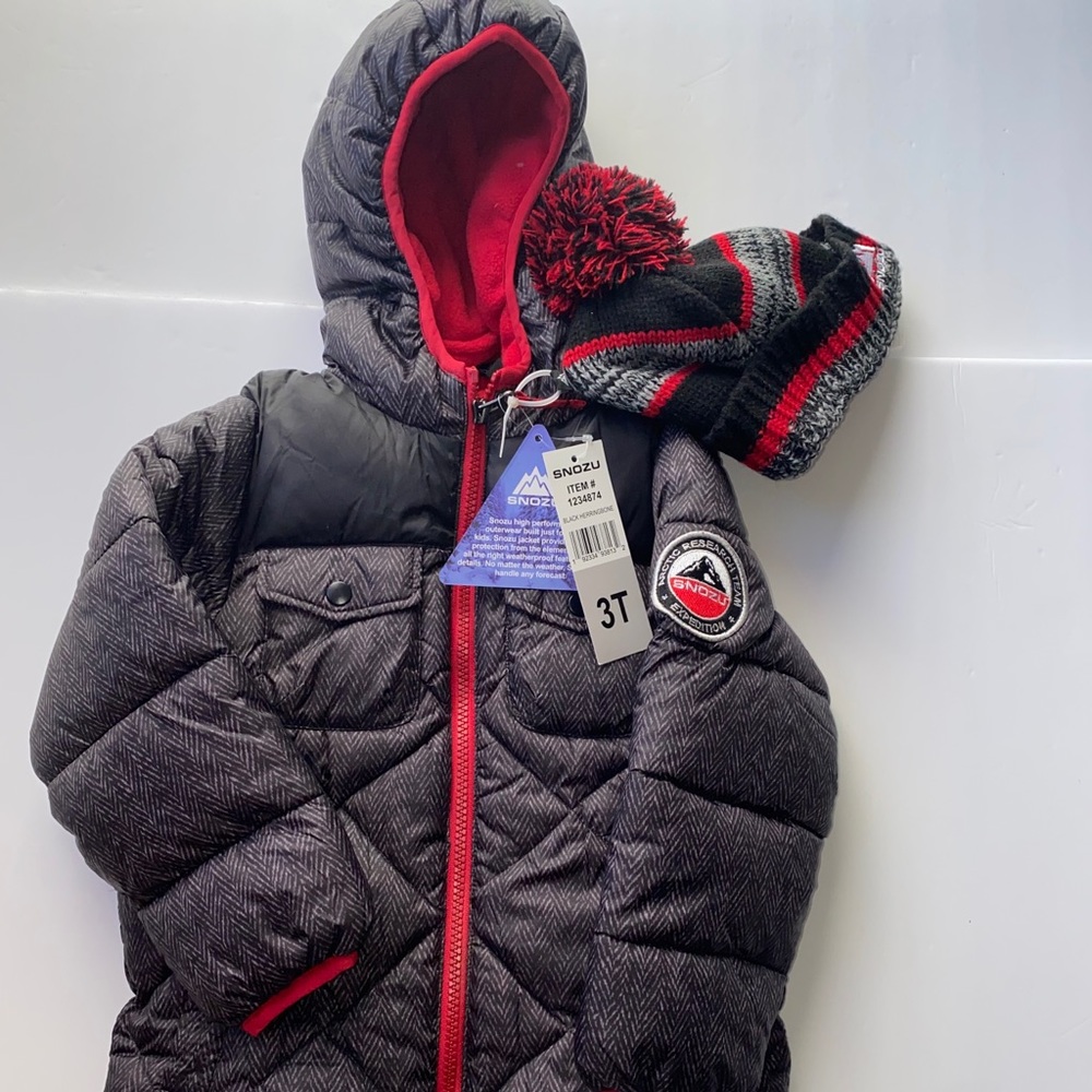 - SNOZU BOYS JACKET WITH HAT IN BLACK HERRIN…